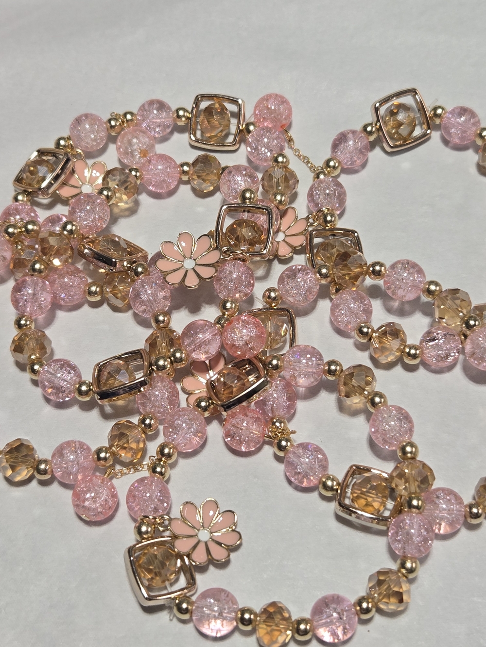Pink & Gold Daisy Glass Bead Bracelet - For 1